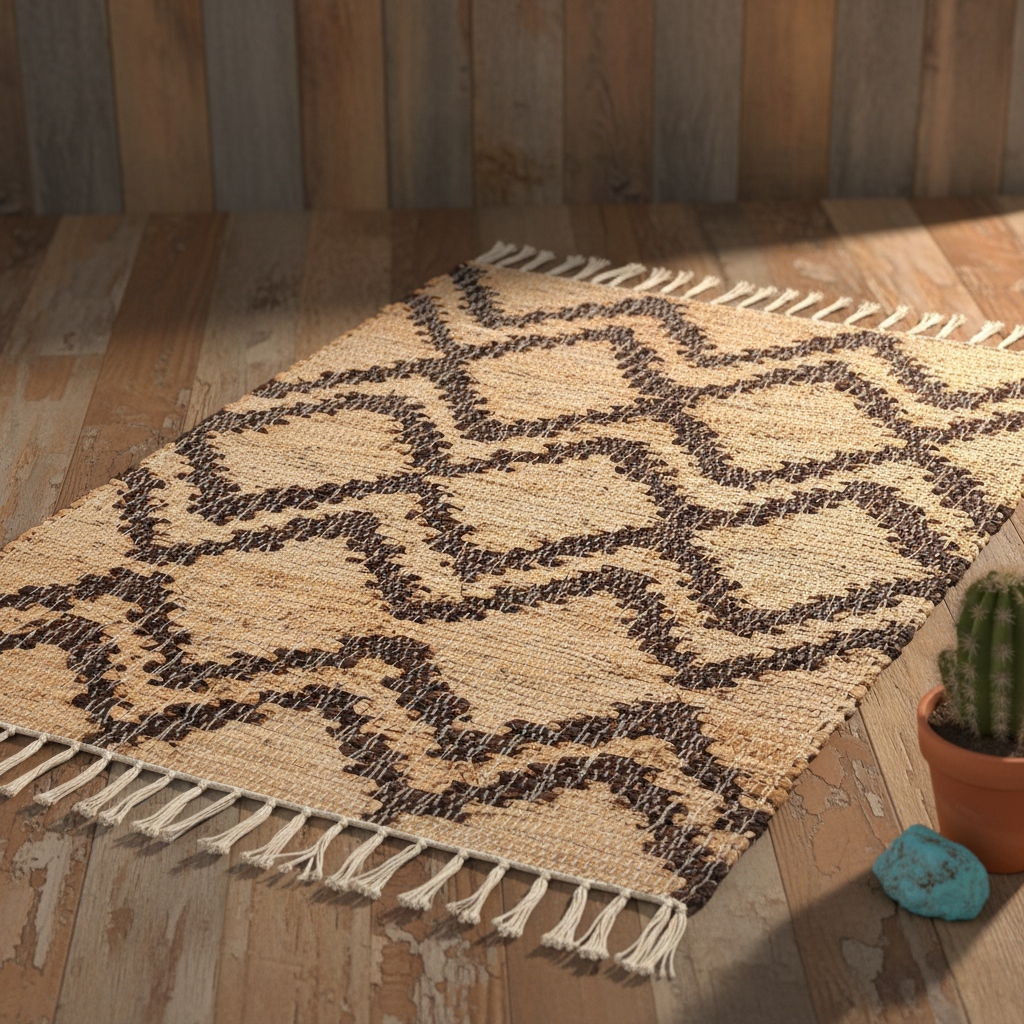 Tetra Recycled Leather Chindi Rug Rustic Display