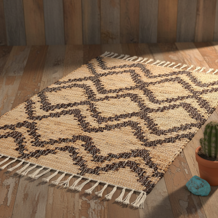 Tetra Recycled Leather Chindi Rug Rustic Display