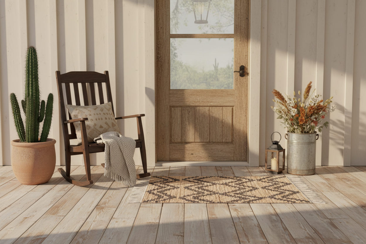 Tetra Recycled Leather Chindi Rug Rustic Farmhouse Front Porch