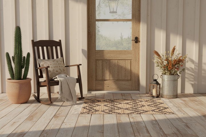 Tetra Recycled Leather Chindi Rug Rustic Farmhouse Front Porch