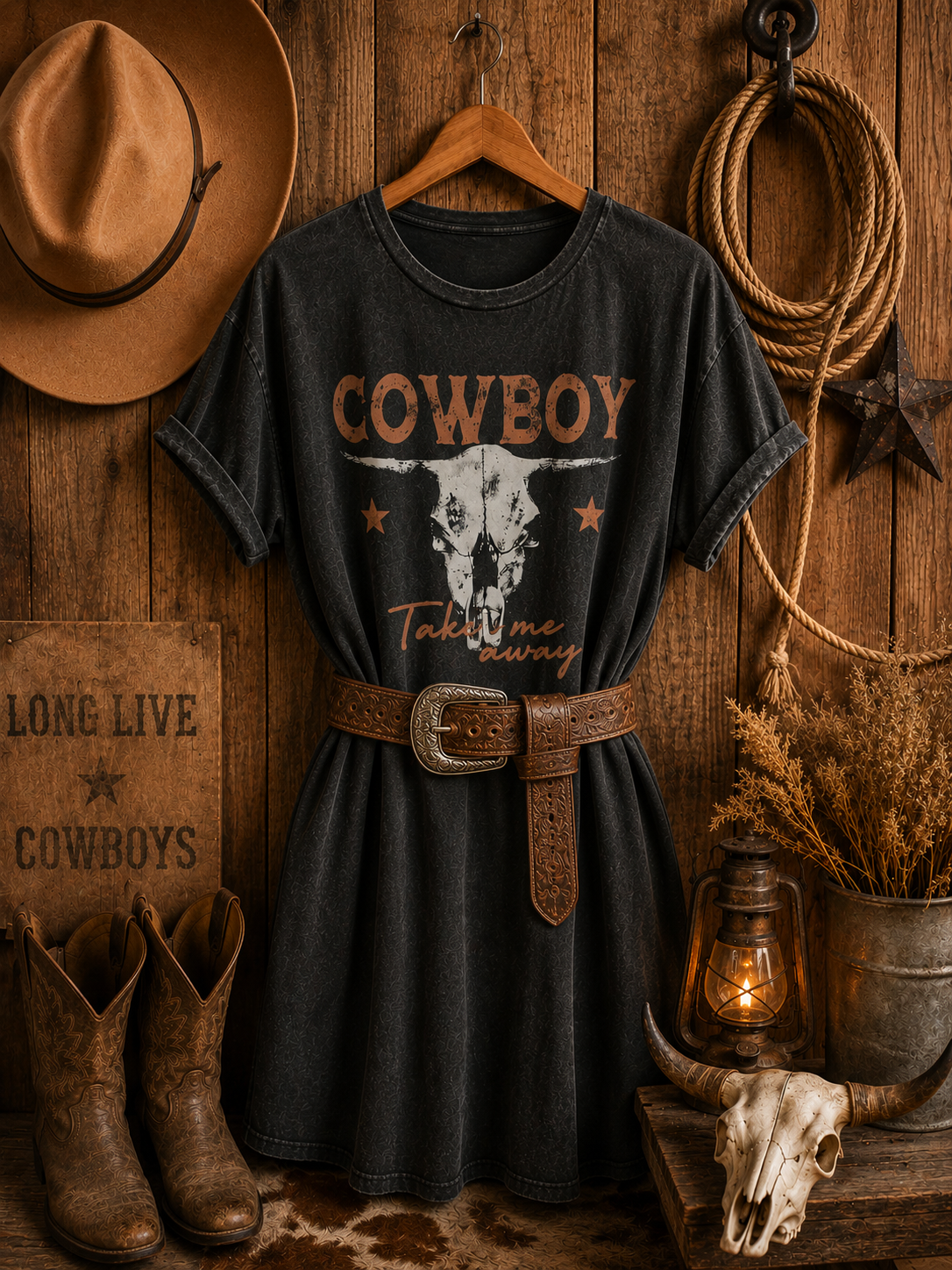 Vintage Mineral Wash Western Graphic Dress