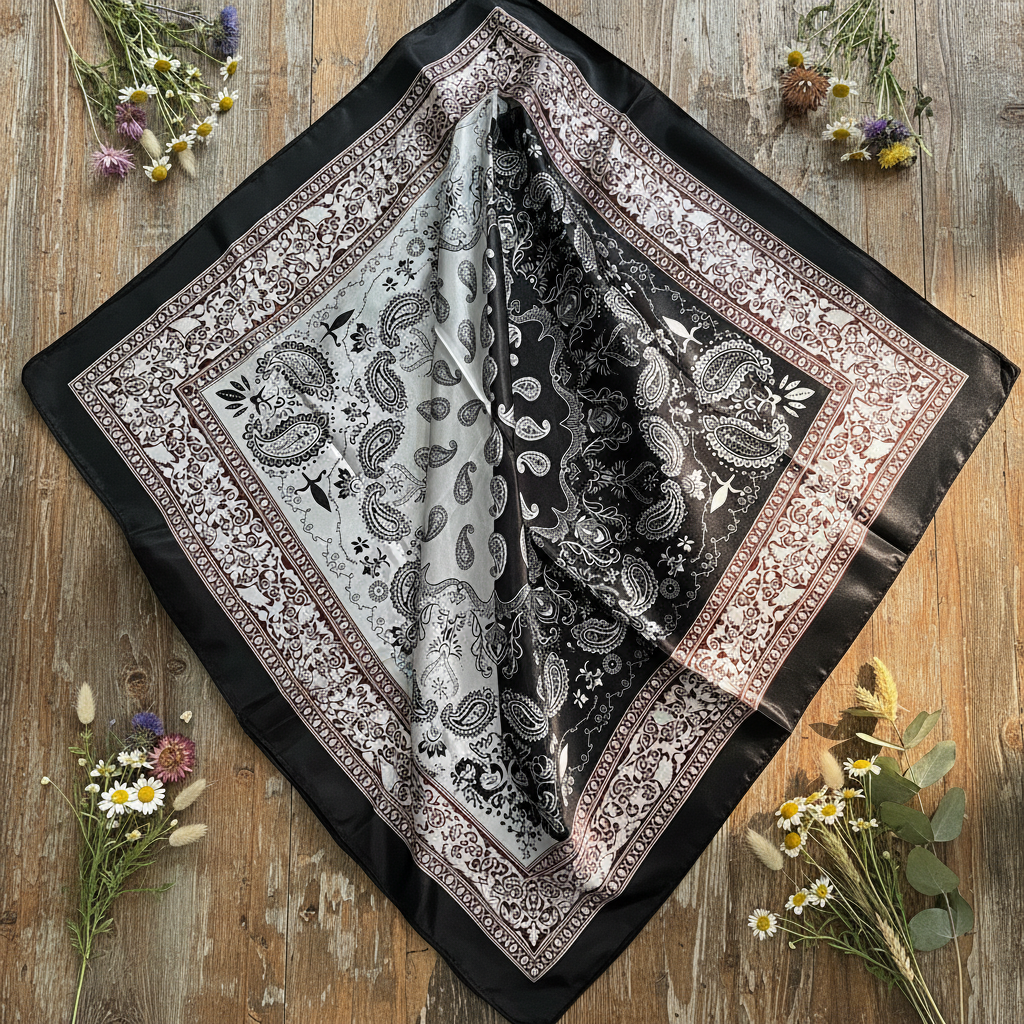 Two Tone Black Paisley Wild Rag Rustic Display