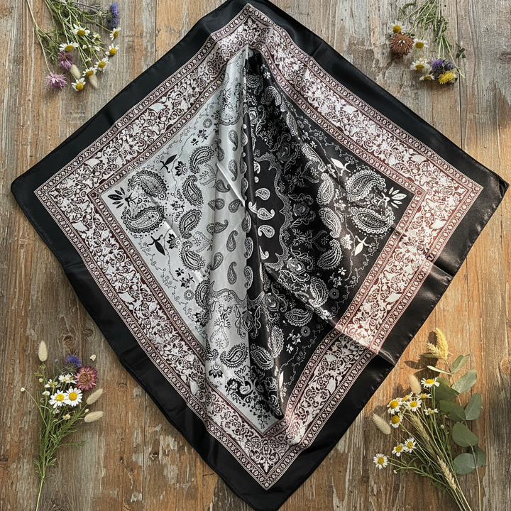Two Tone Black Paisley Wild Rag Rustic Display