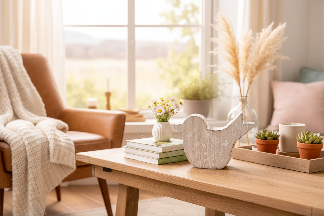 Whitewashed Farmhouse Bird Figurine - Coffee Table Display