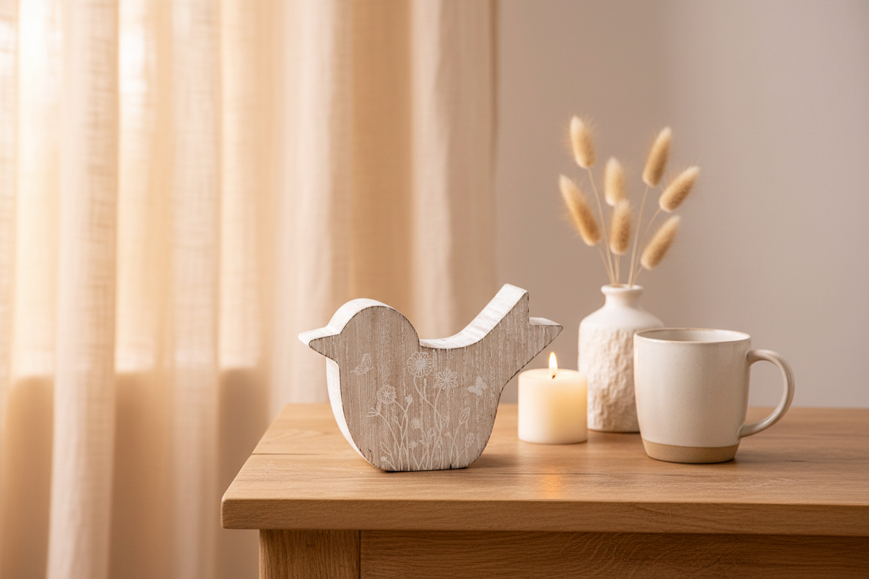 Whitewashed Farmhouse Bird Figurine - Petite Nightstand Display