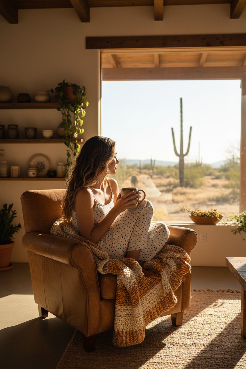 Woman in Leather Chair Desert View