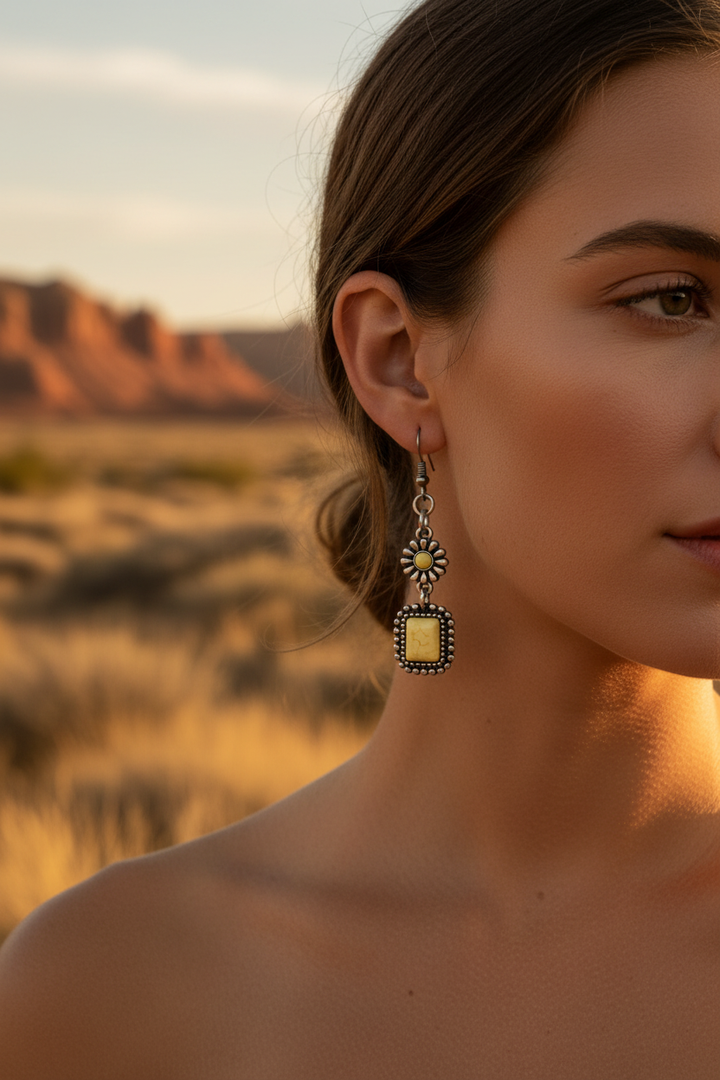 Yellow Western Earrings Desert Scene